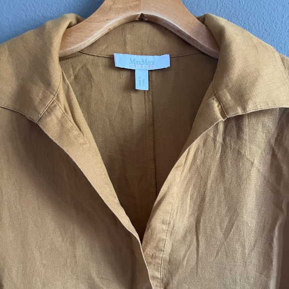 MaxMara | Derris V-Neck Linen Dress in Ochre - Picture 15 of 16